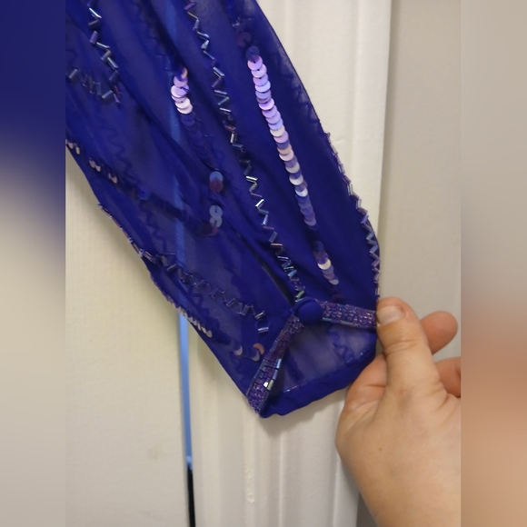 Isaacson's Lime Nite Vintage Purple Silver Silk Sequin 80s New Years Dress-12 - Picture 4 of 16